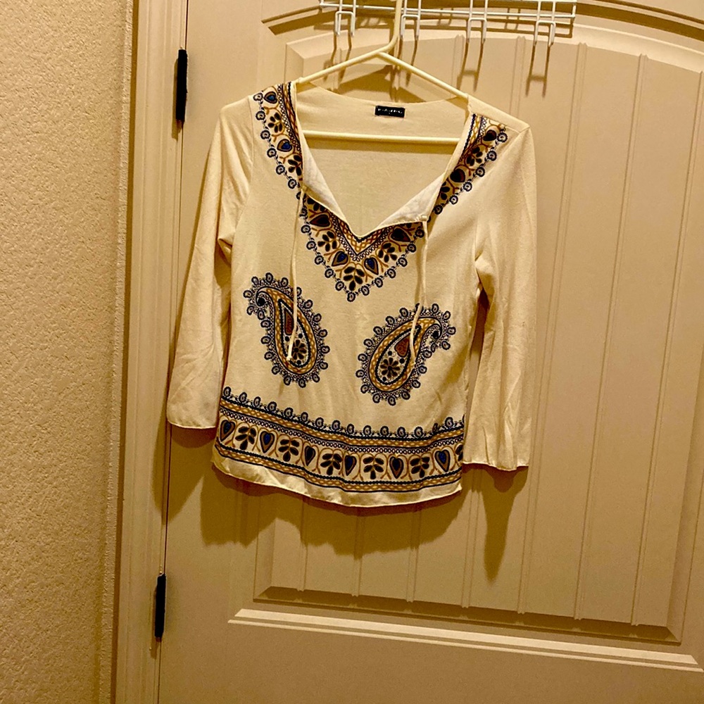 Fang Boho 3/4 Length Sleeves Paisley Design Top Size L